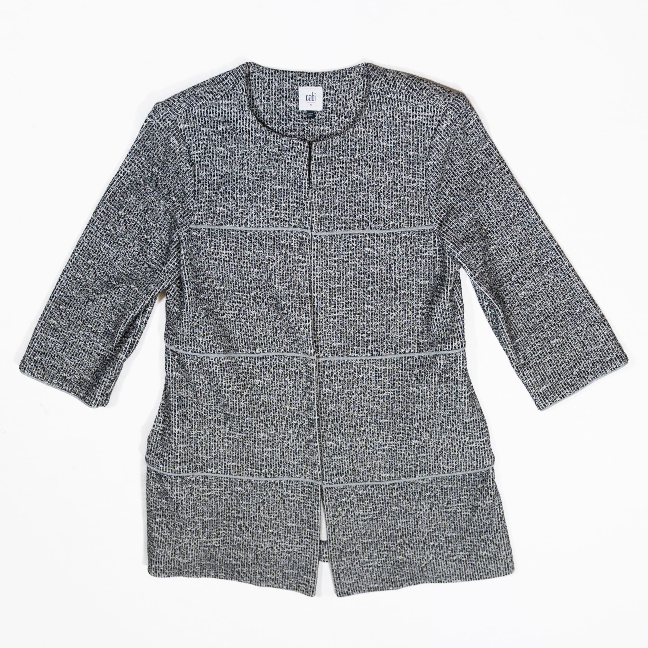 Cabi #5299 The Times Jacket Asphalt 3/4 Sleeve Open Front Cotton Blend Coat S