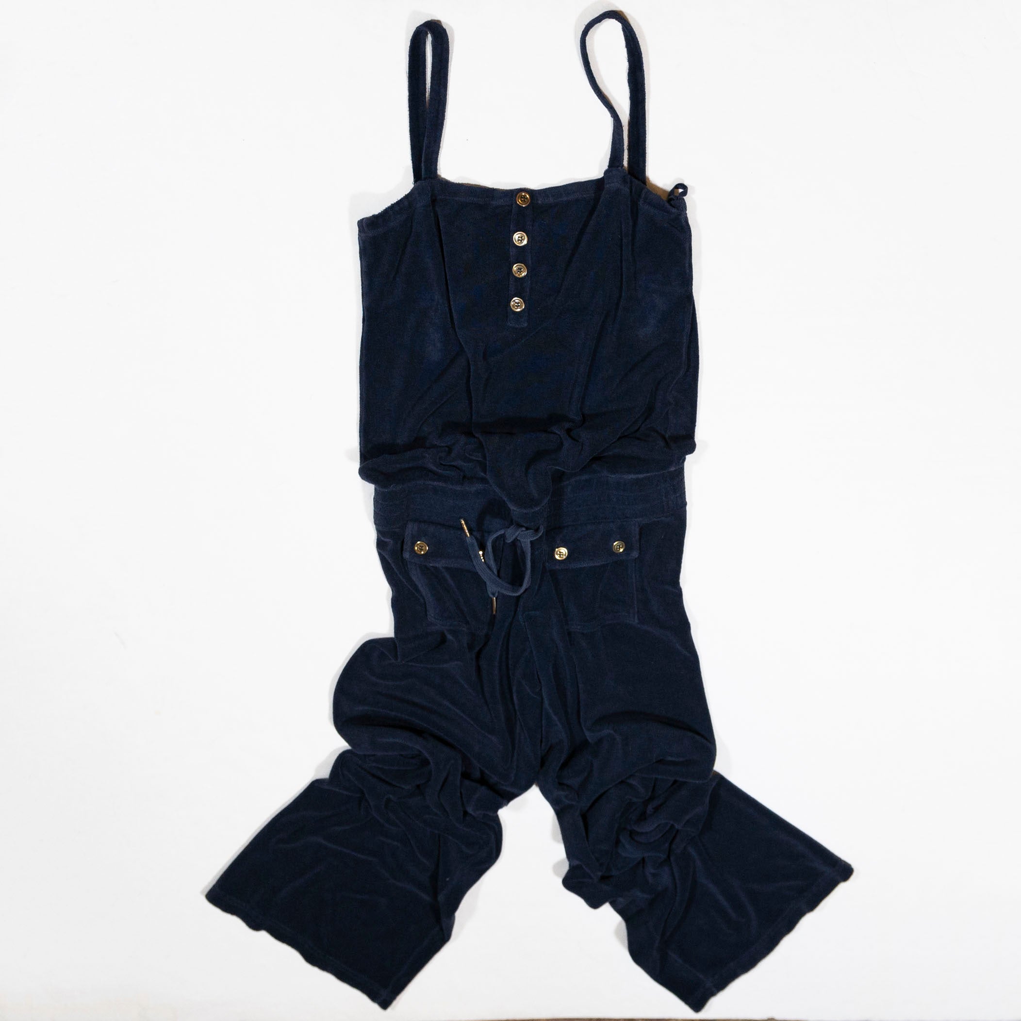 Juicy Couture JGMU2562 Cotton Terrycloth Wide Leg One Piece Jumpsuit Blue S