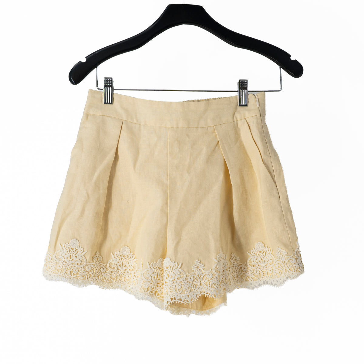 English Factory Lace Trim Linen High Waisted Mini Shorts Butter Yellow XS&nbsp;