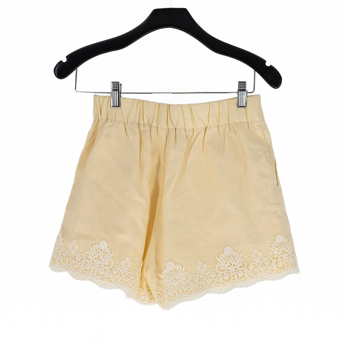 English Factory Lace Trim Linen High Waisted Mini Shorts Butter Yellow XS&nbsp;