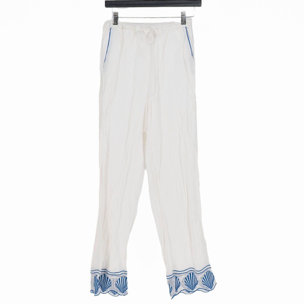 Rails Tildi Cotton Linen Straight Leg White Blue Seashell Lace Trim Pants XS