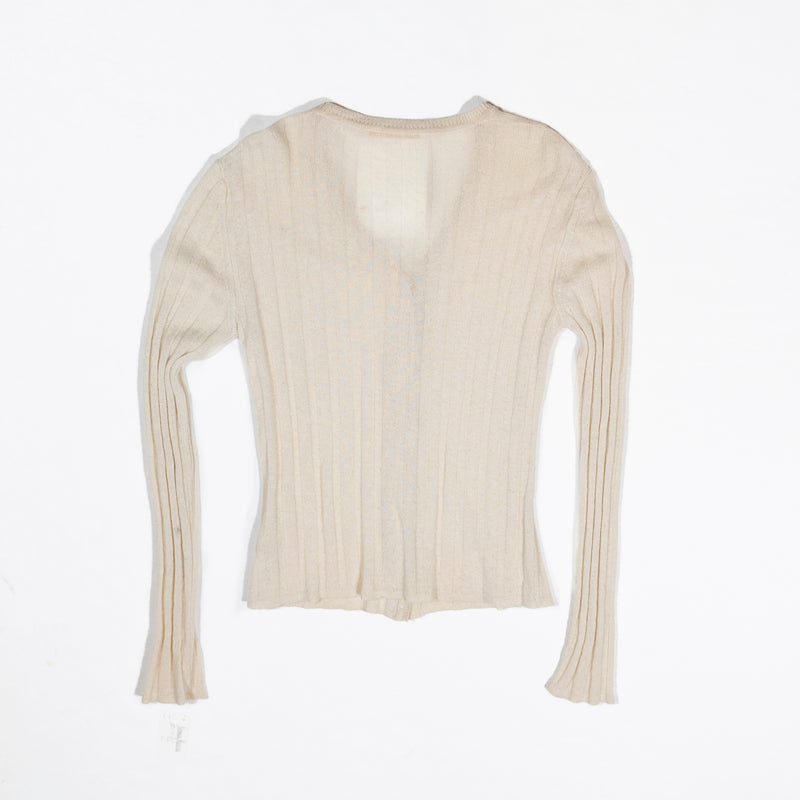 Chloe Cashmere Silk Ribbed Knit Stretch Button Front Cardigan Sweater Ivory S