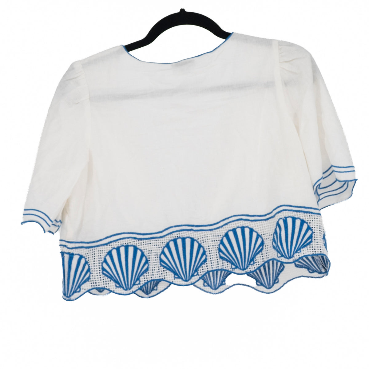 Rails Venice Cotton Linen White Blue Seashell Embroidered Crop Top Blouse XS