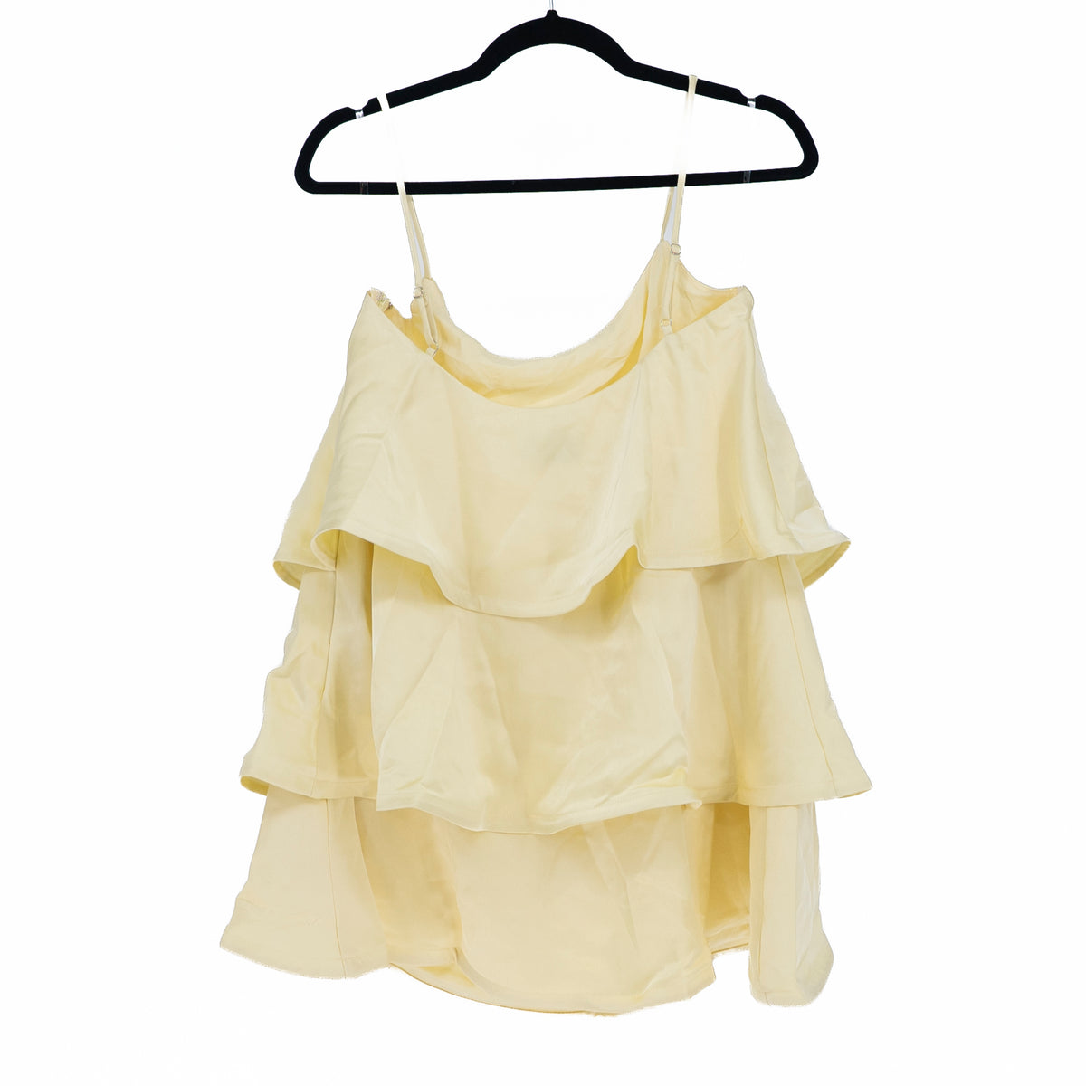 Peppermayo Becka Tiered Ruffle Satin Butter Yellow Mini Dress 2