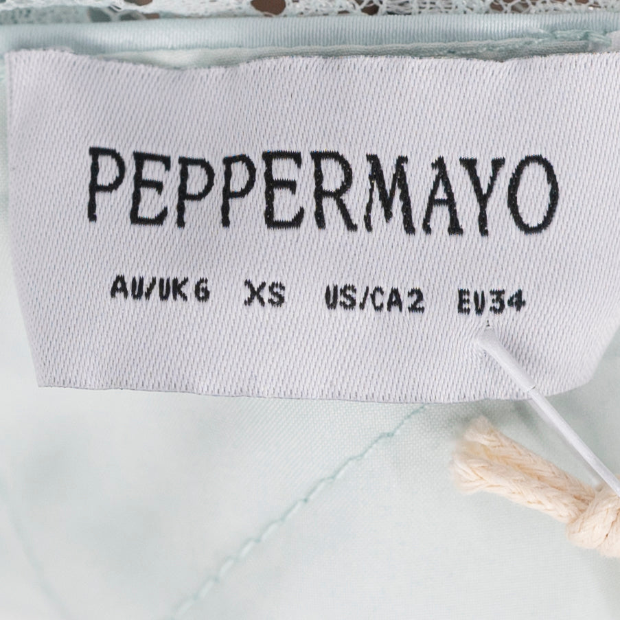 NEW Peppermayo Samaria Satin Lace Trim Halterneck Maxi Slip Dress Aqua Blue 2