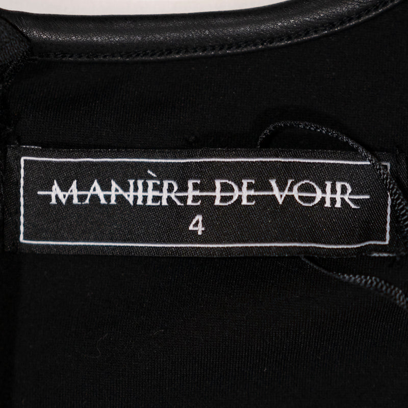 NEW Maniere De Voir Faux Vegan Leather Trim Bodycon Mini Party Dress Black 4