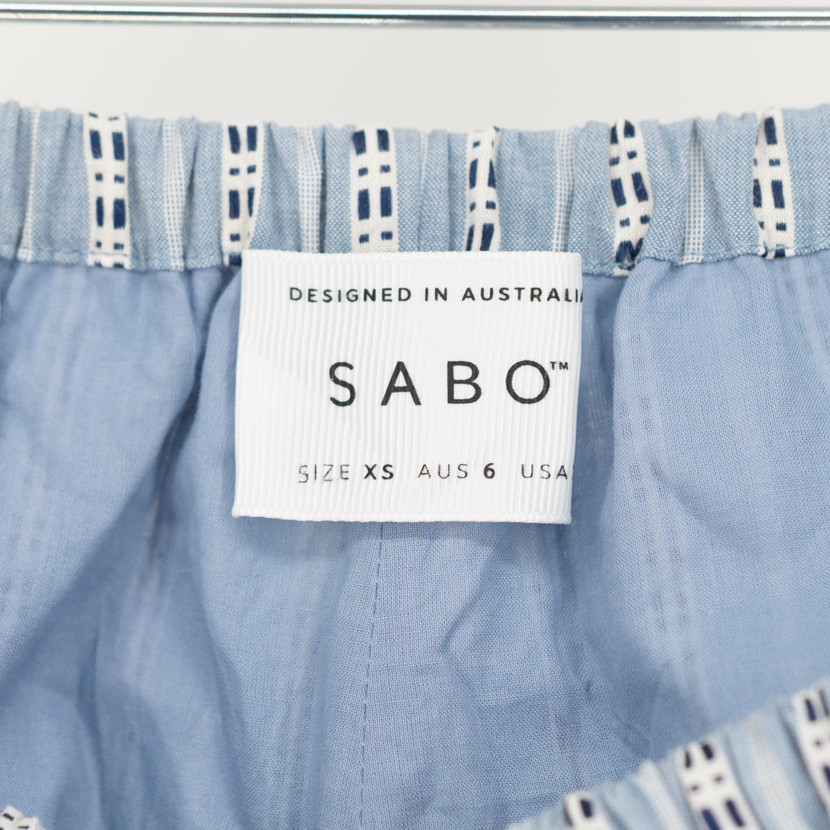 Sabo Cotton Blend Open Tie Front Micro Print Blue White Pull On Mini Shorts XS