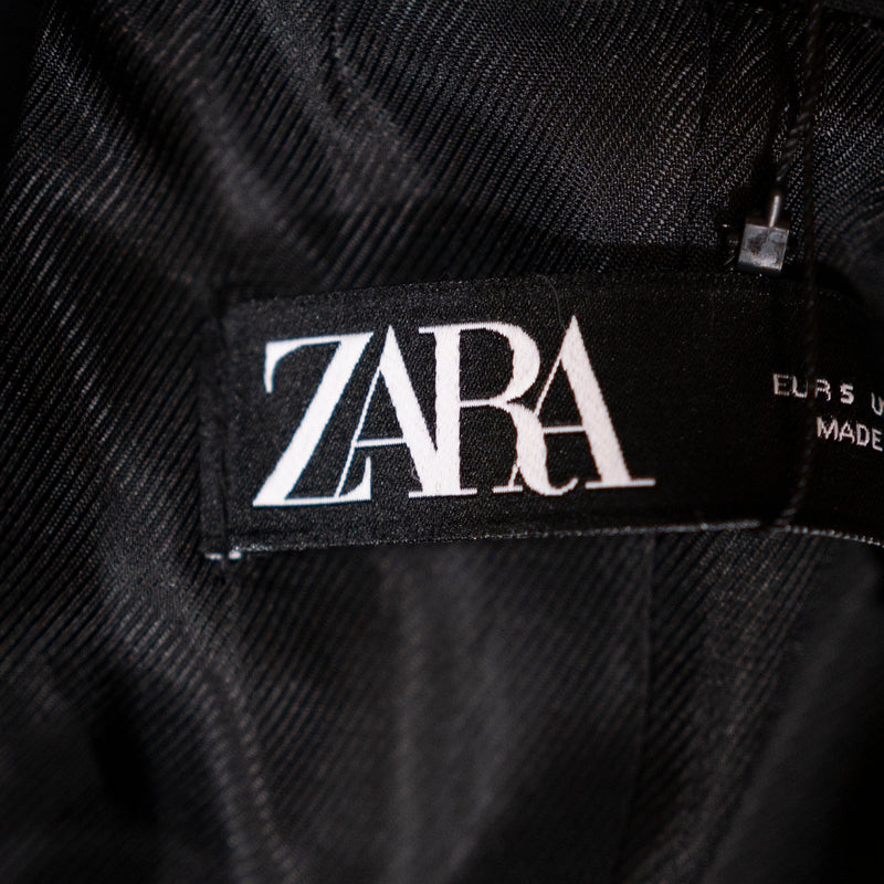 NEW Zara Satin Trim Solid Black One Button Structured Blazer Jacket Small