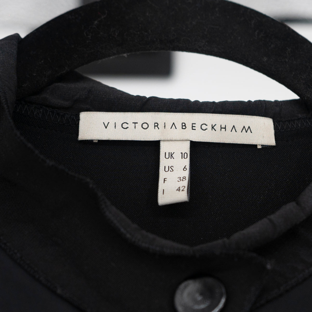 Victoria Beckham Satin Mixed Media High Neck Cut Out Long Sleeve Blouse Black 6