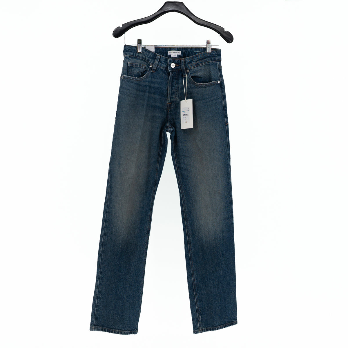 NEW Good American VIST062 Vintage Straight Cotton Stretch Denim Jean Indigo 0