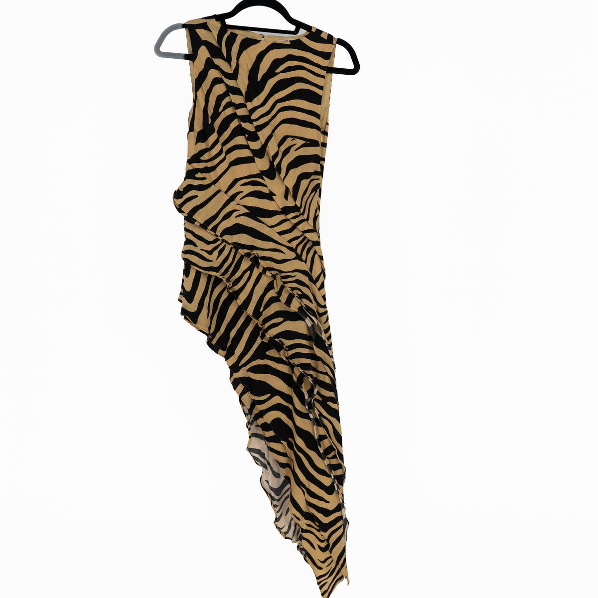 Sofia Richie Grainge SRG Everlee Silk Tiger Print Asymmetrical Top Blouse XXS