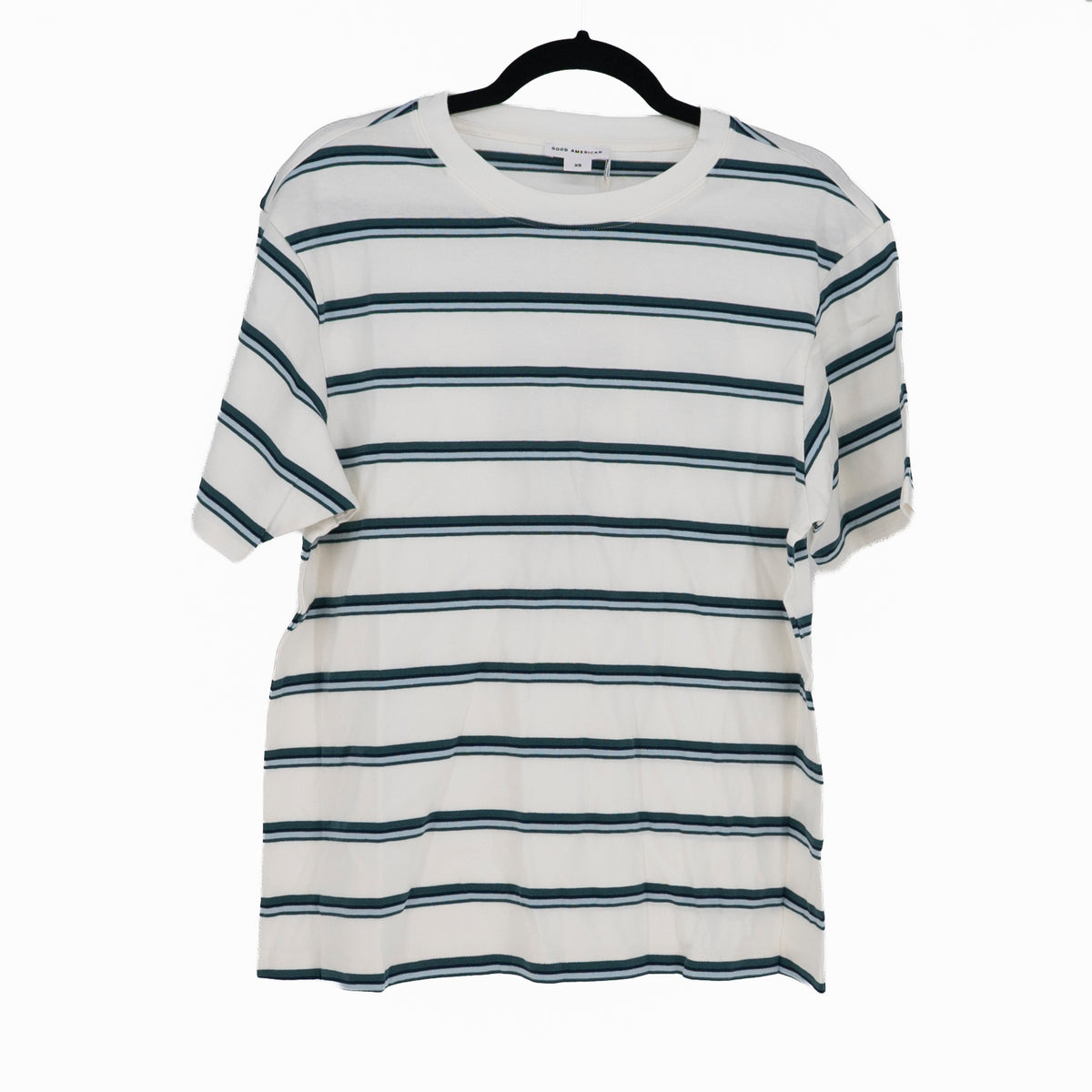 NEW Good American The Oversized Cotton Crew Neck Short Sleeve Striped Tee Shirt