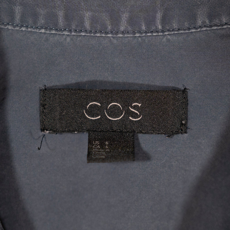 Cos Cotton Poplin Button Front Collared Half Sleeve Pullover Mini Dress Blue 6