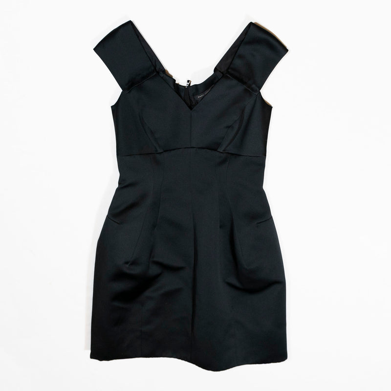 Marc Jacobs Silk Lined Off The Shoulder V Neck Cocktail Party Mini Dress Black 6