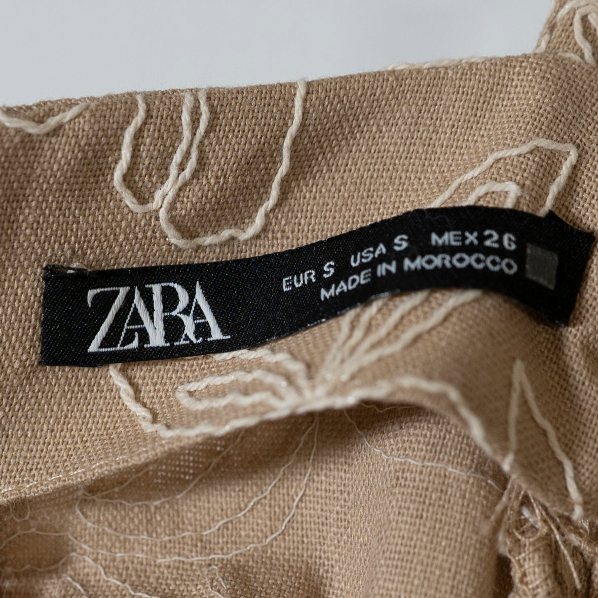 Zara Cotton Linen Blend Floral Flower Embroidered Tea Length A Line Dress Small
