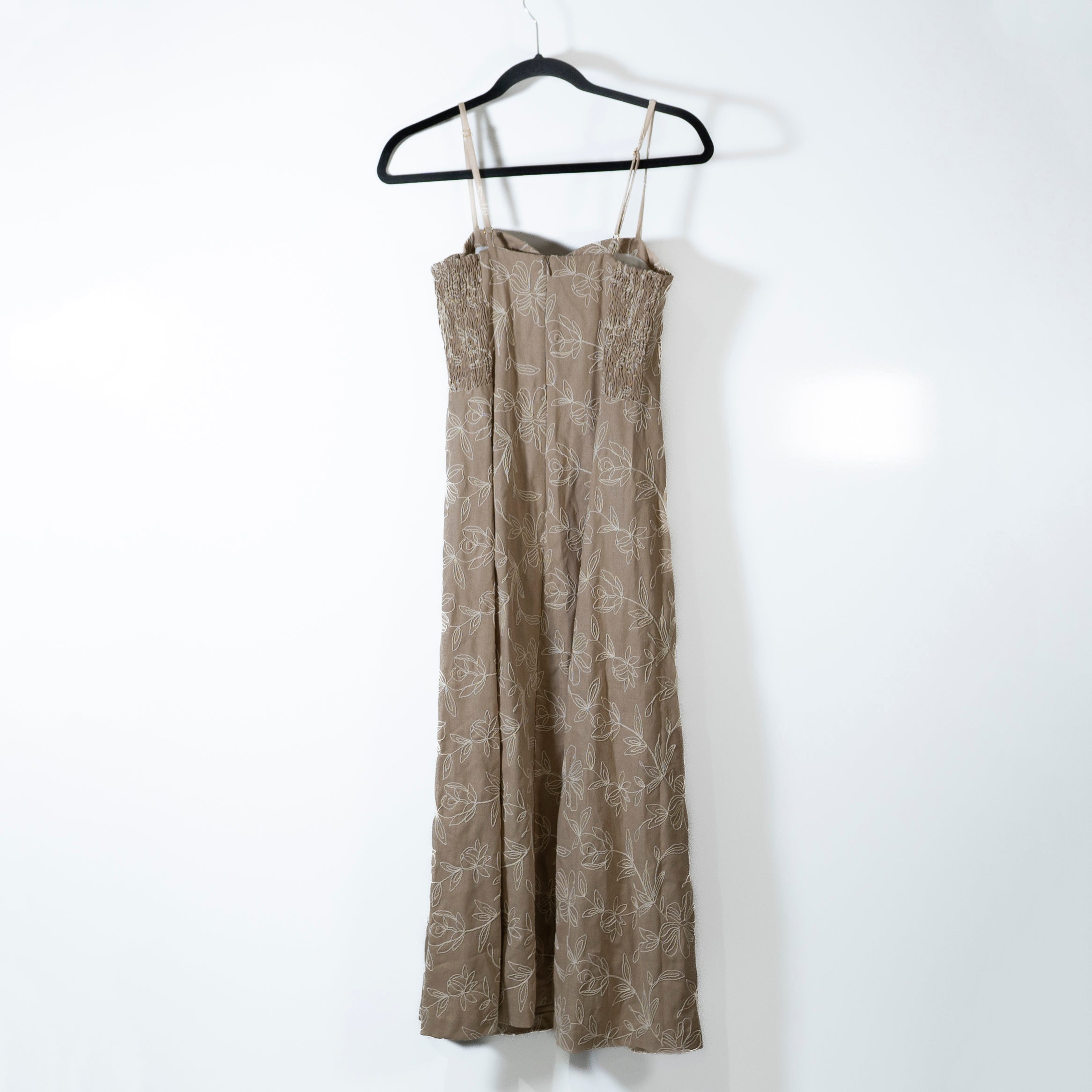 Zara Cotton Linen Blend Floral Flower Embroidered Tea Length A Line Dress Small