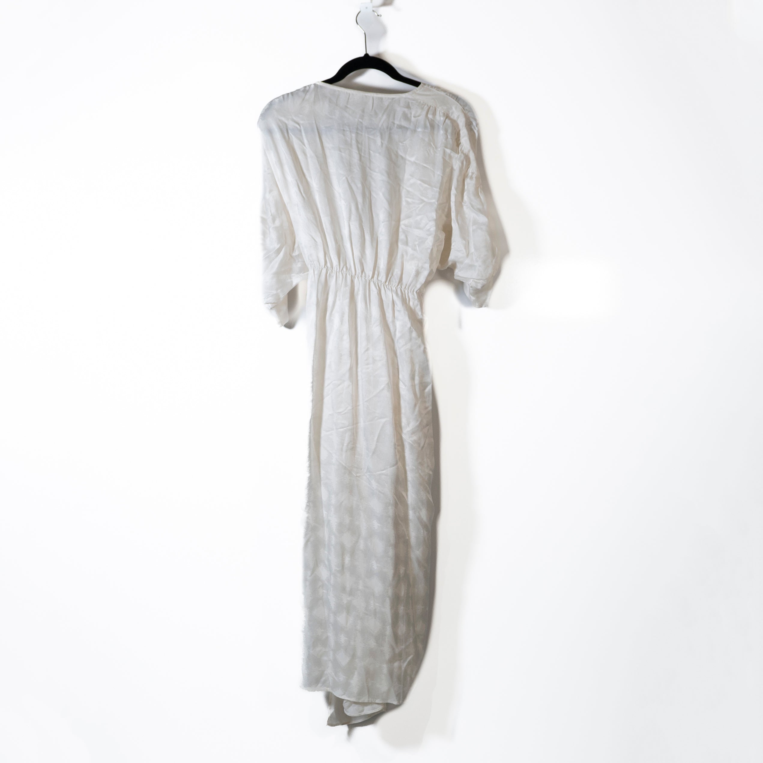 Callahan Sami V Neck Twist Tie Knot Satin Textured Midi Dress Ivory XS