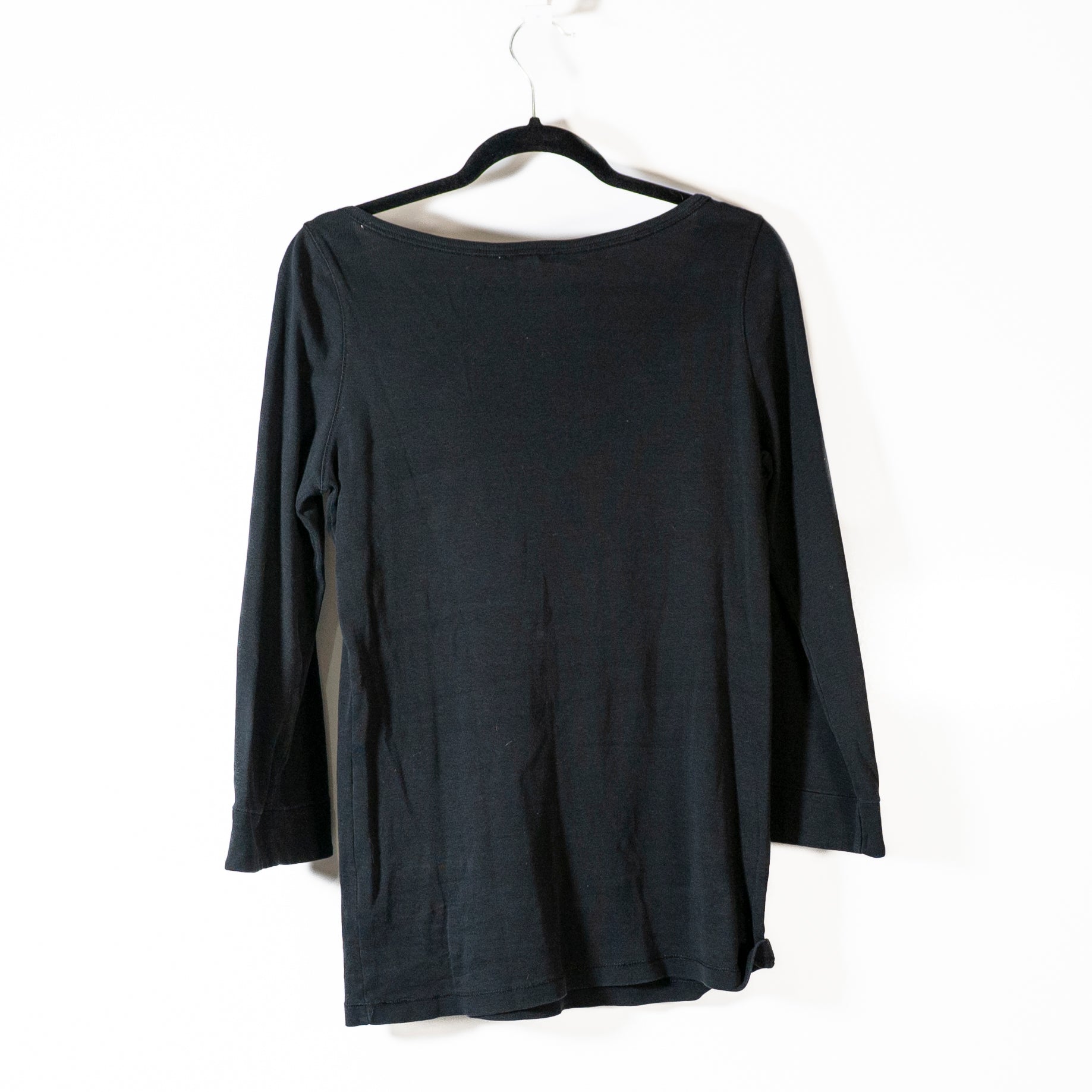 Burberry Brit Women's Cotton Quarter Length Sleeve Scoop Neck Tee Shirt Black L