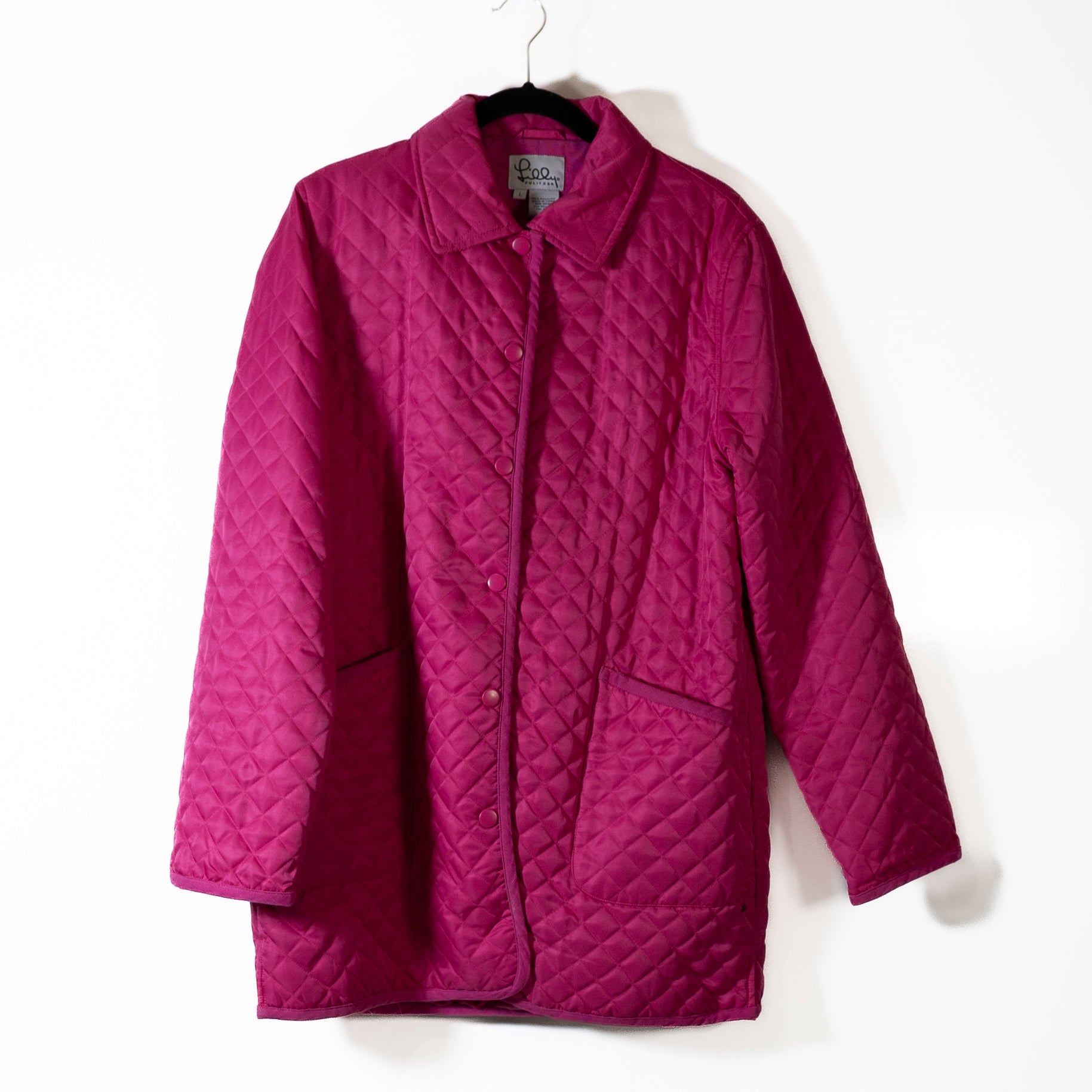 Lilly Pulitzer Vintage White Label Quilted Snap Button Collared Jacket Coat Pink