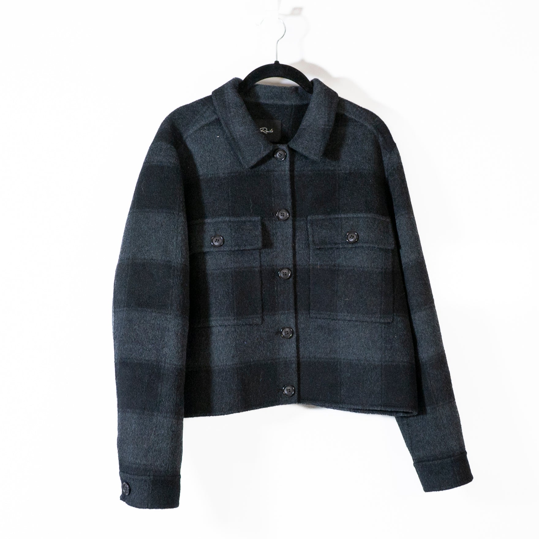 Rails Steffi Wool Alpaca Felt Button Up Collared Coat Jacket Charcoal Black L