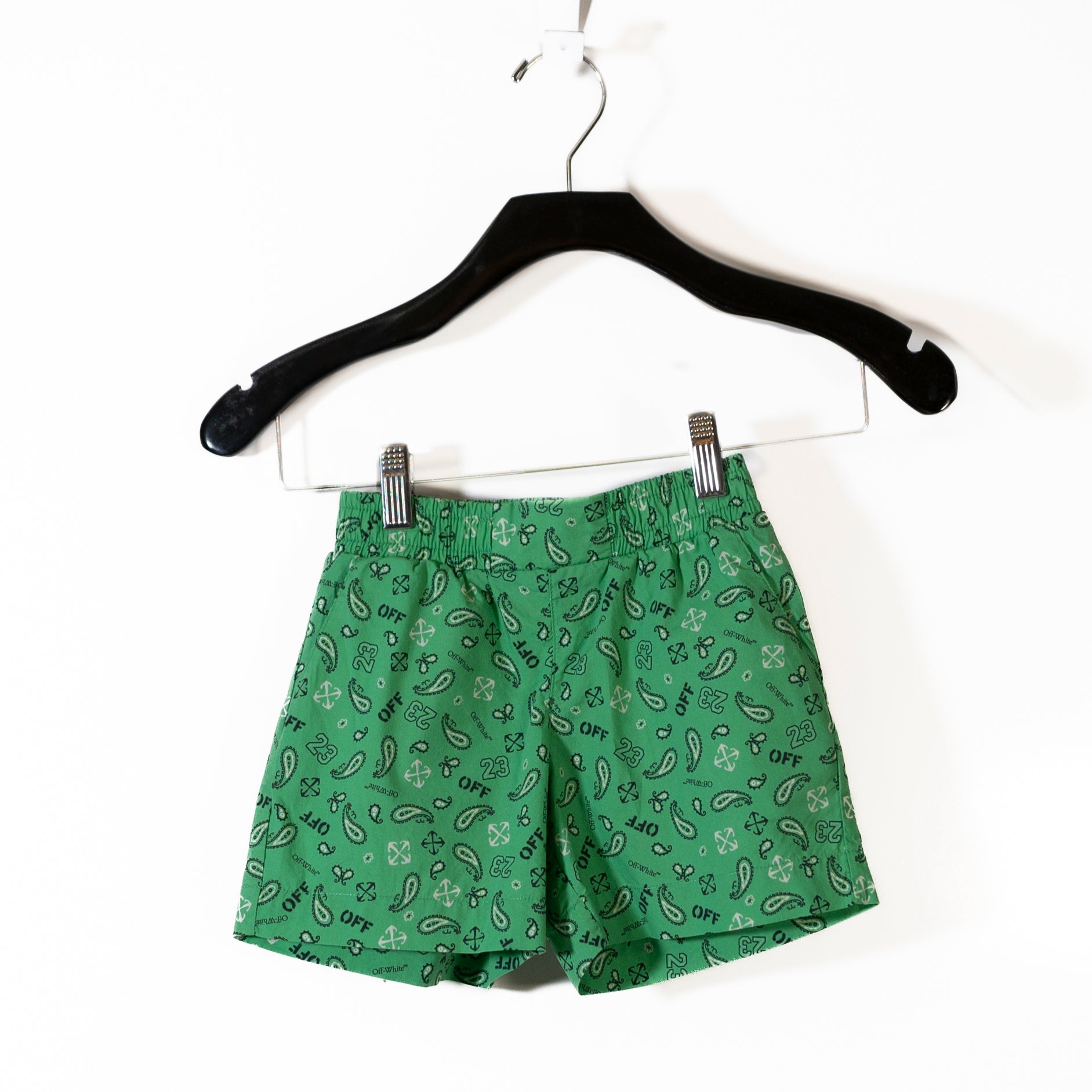 Off White Kid's Green White Paisley Print Pattern Swim Bathing Suit Shorts 8
