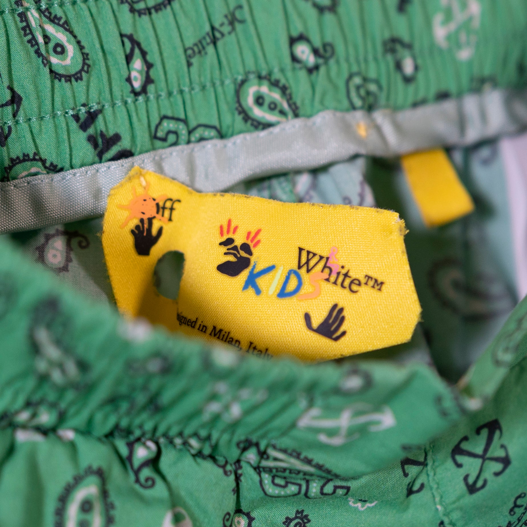 Off White Kid's Green White Paisley Print Pattern Swim Bathing Suit Shorts 4