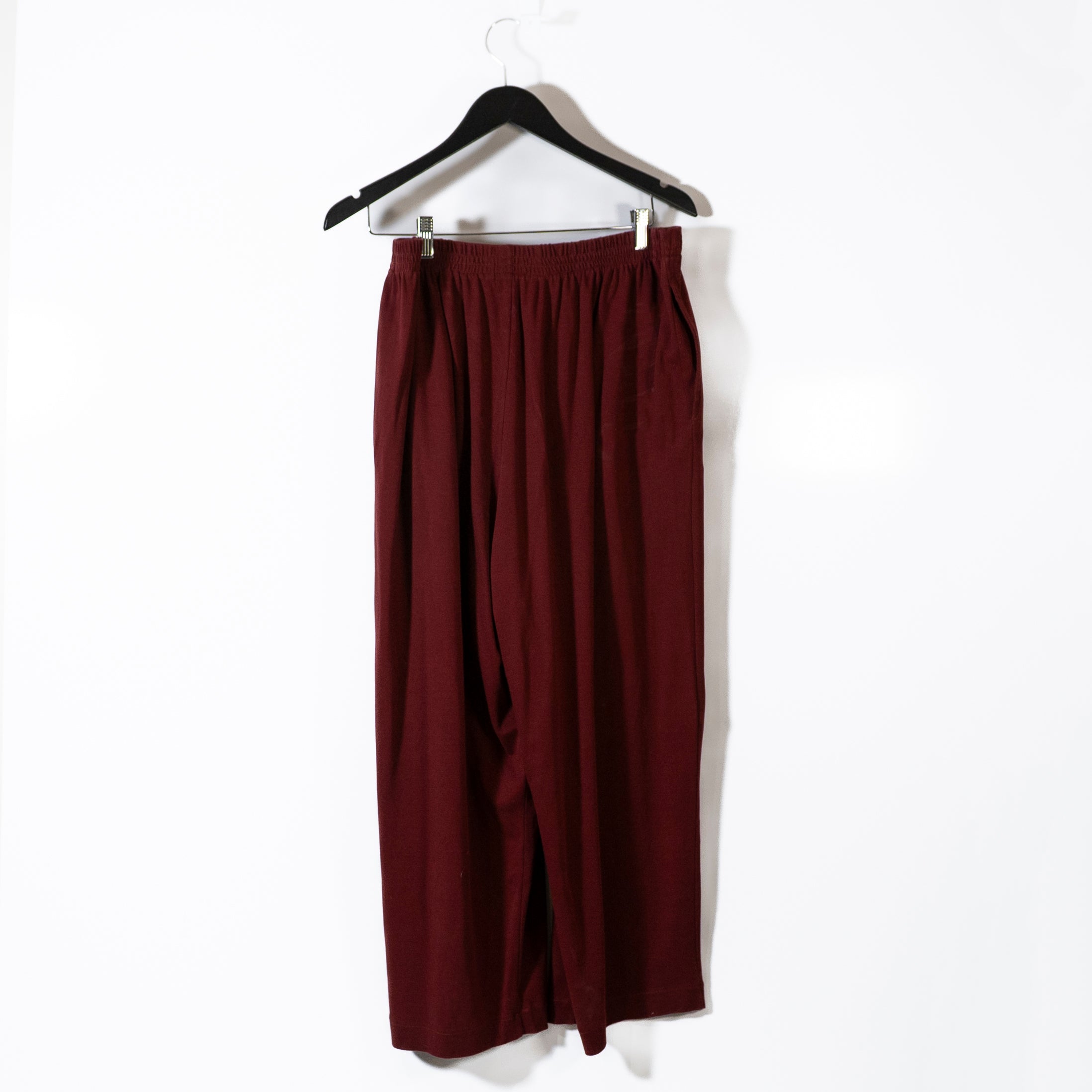 Eskandar Women's Pima Cotton Pull On Straight Leg Lounge Trouser Pants Burgundy&nbsp;