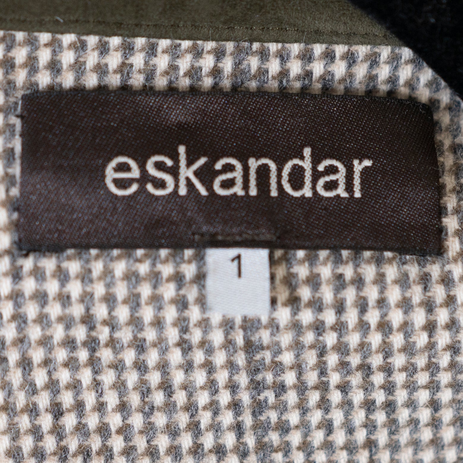 Eskandar Wool Angora Cashmere Leather Trim Open Front Cardigan Sweater Check