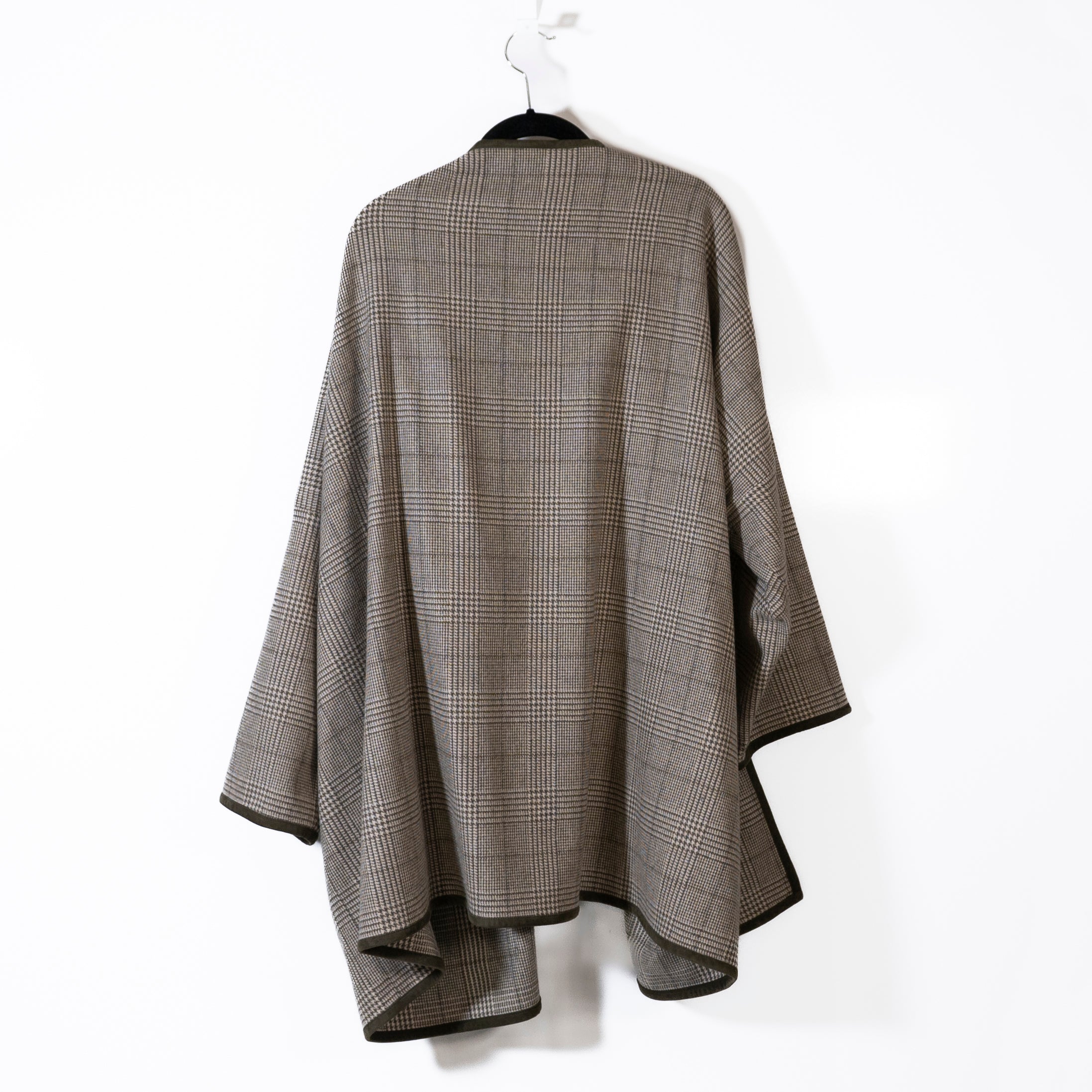 Eskandar Wool Angora Cashmere Leather Trim Open Front Cardigan Sweater Check