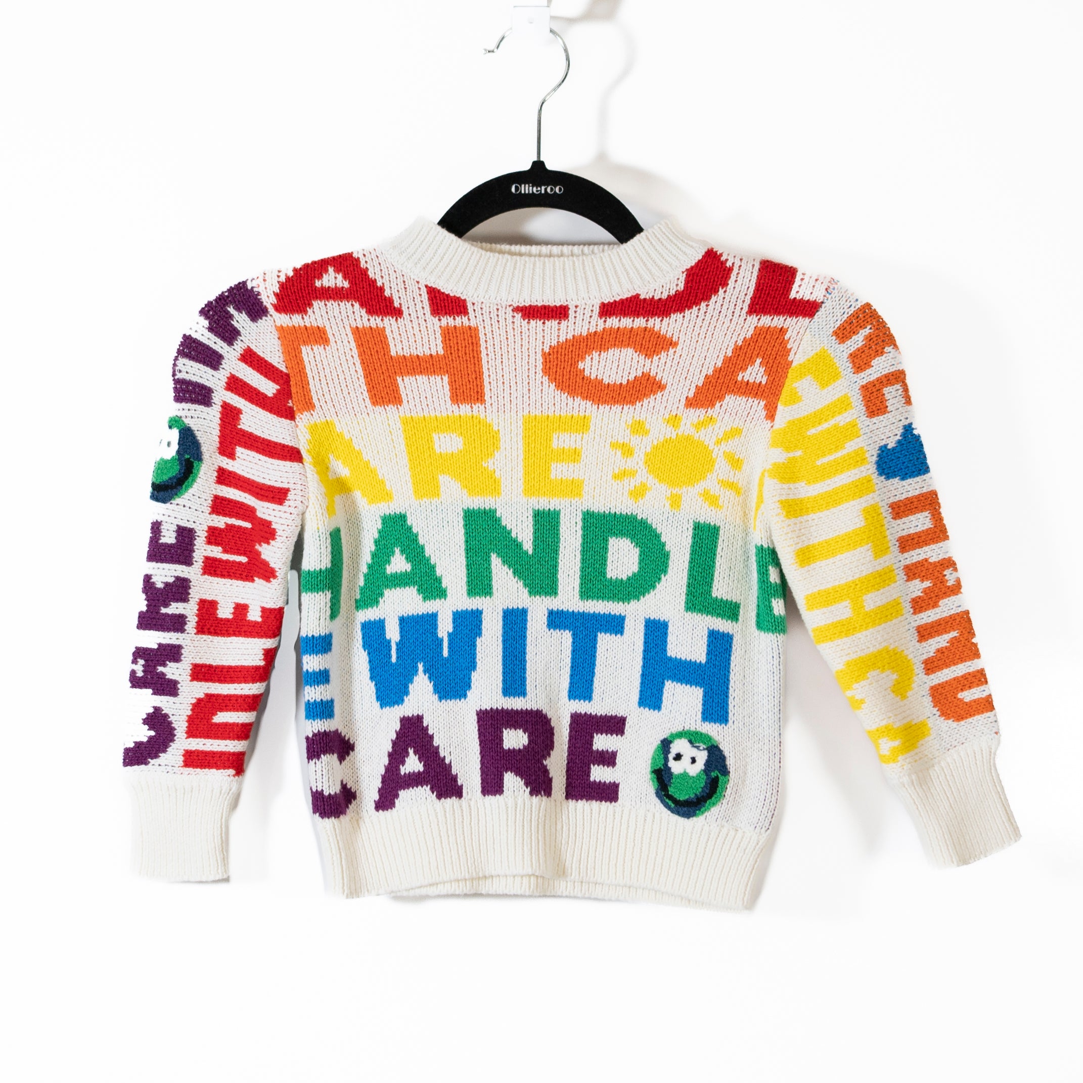 Stella Mccartney Kids' White Handle With Care Graphic Print Knit Jumper Sweater