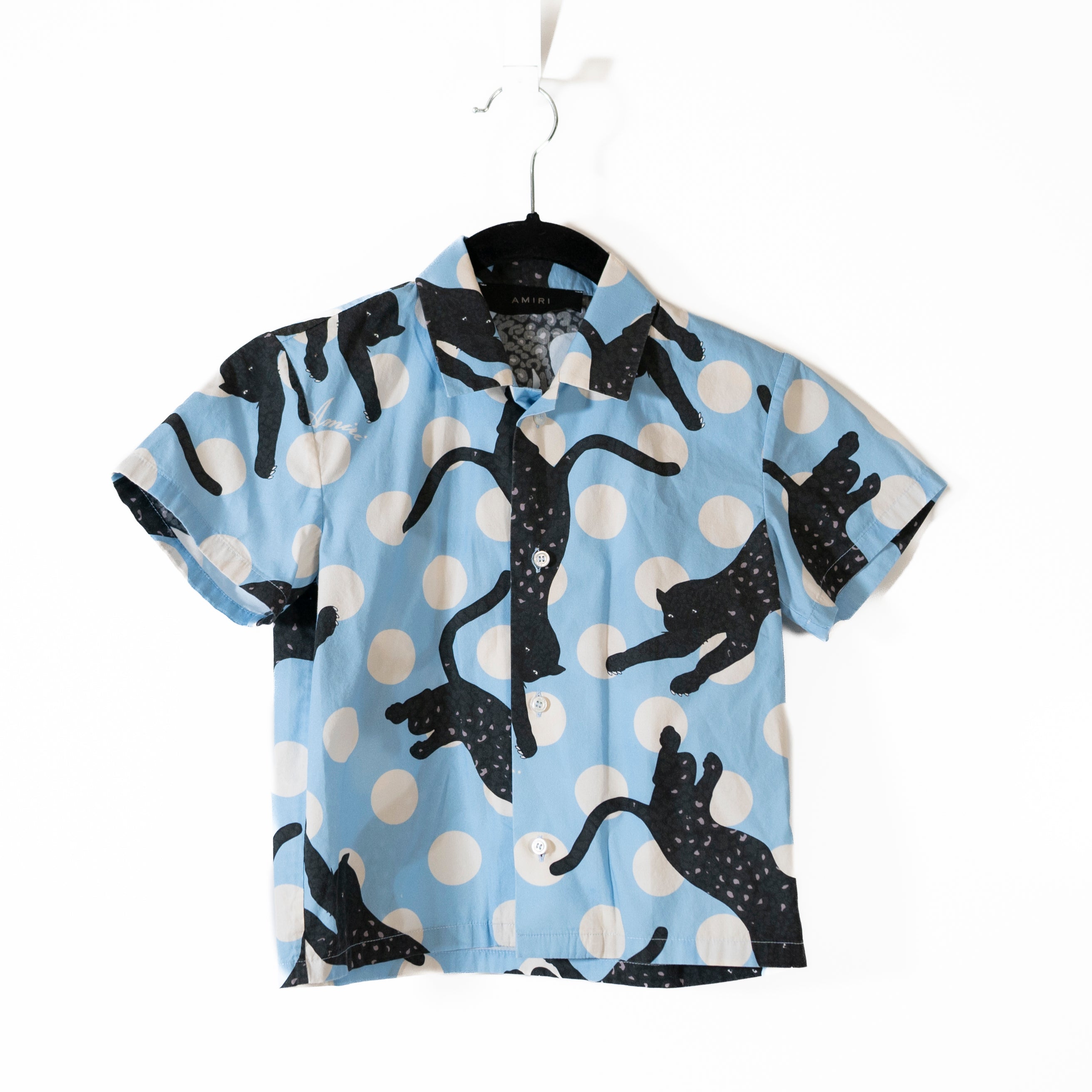 Amiri Kid's Boy's Cotton Poplin Collared Button Down Shirt Panther Print Pattern