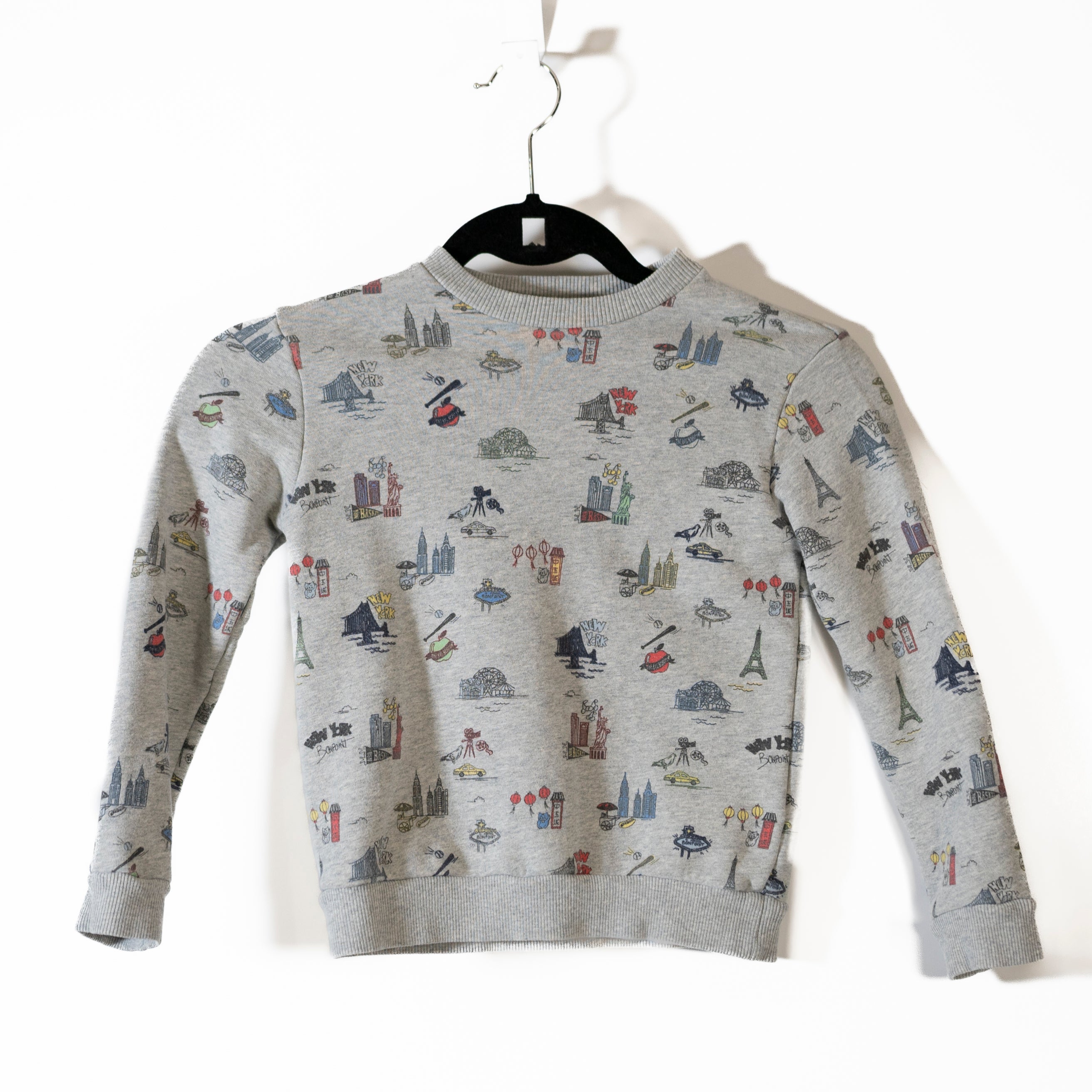 Bonpoint Kid's Boy's New York City Graphic Print Pattern Crew Neck Sweatshirt 4