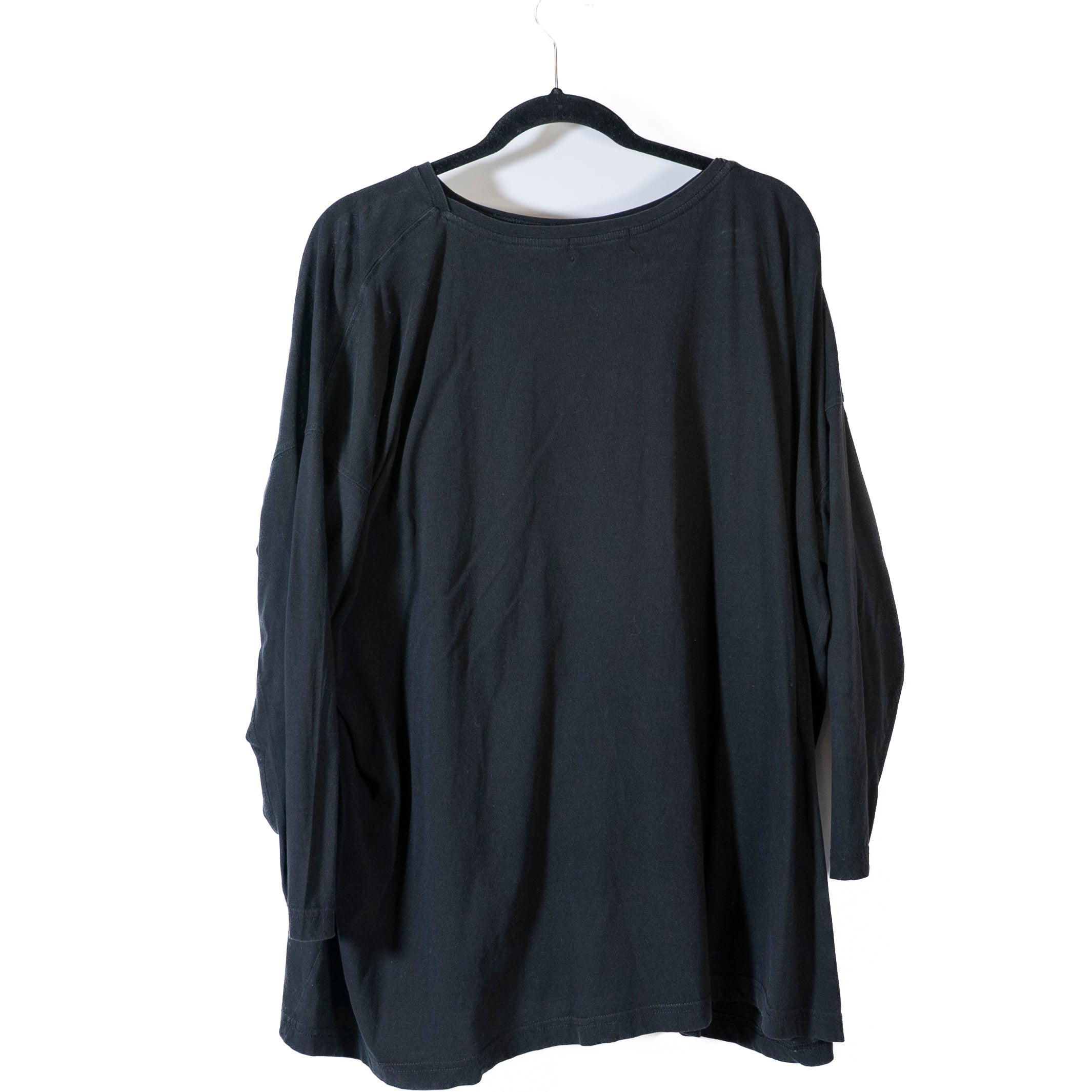 Eskandar Women's 100% Pima Cotton Knit Scoop Neck Long Sleeve Tee Shirt Black OS