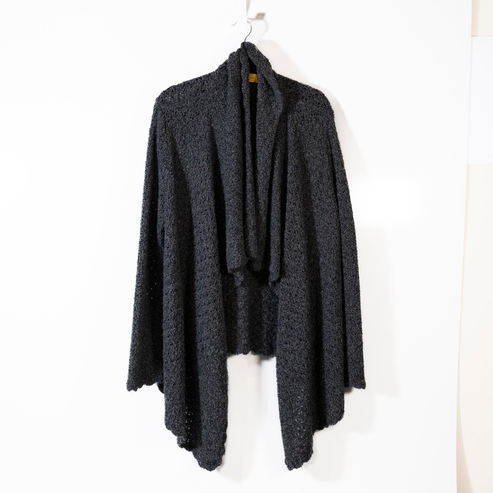 St. John Wool Cashmere Blend Knit Stretch Waterfall Cardigan Sweater Gray Large