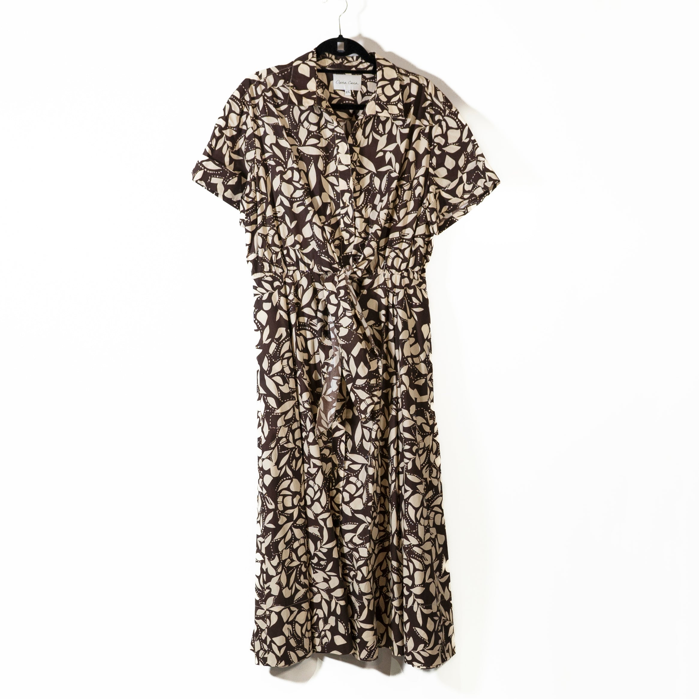 Cara Cara Asbury Cotton Poplin Button Front Tie Waist Midi Shirt Dress Brown XXL