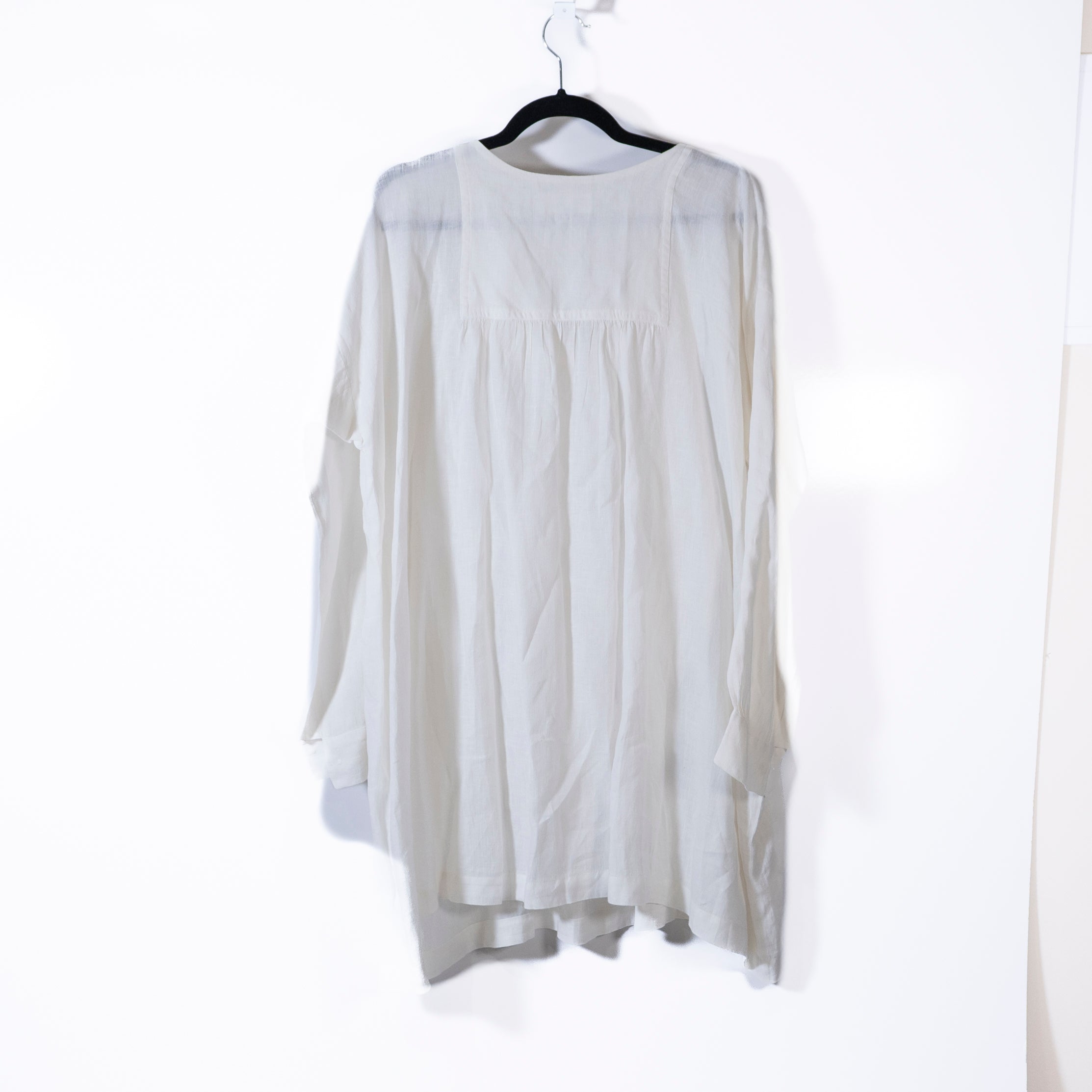 Eskandar Women's 100% Linen Lightweight Woven V Neck Long Sleeve Blouse Tunic&nbsp;