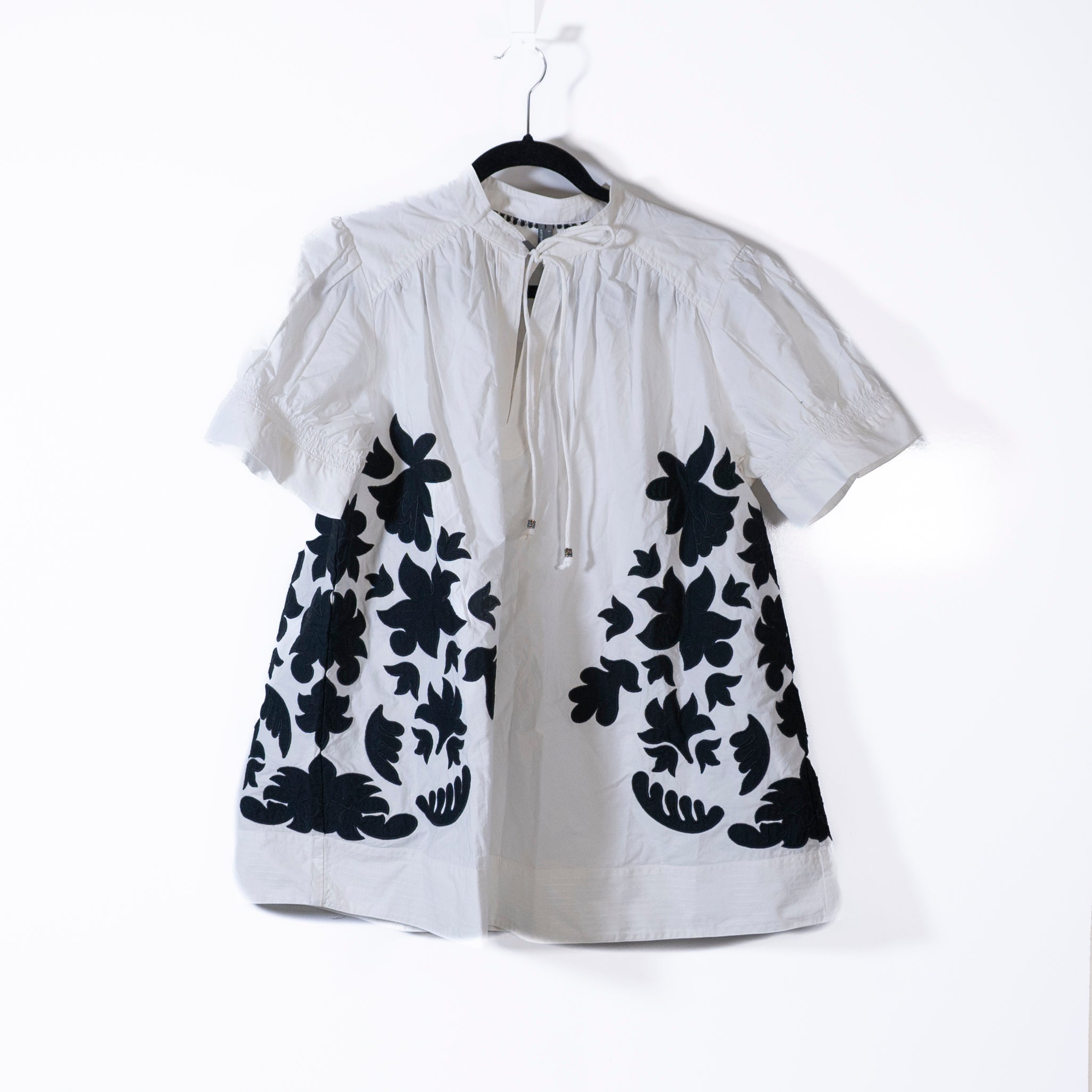 NEW Anthropologie Cotton Poplin Short Sleeve Embroidered Swing Blouse White L