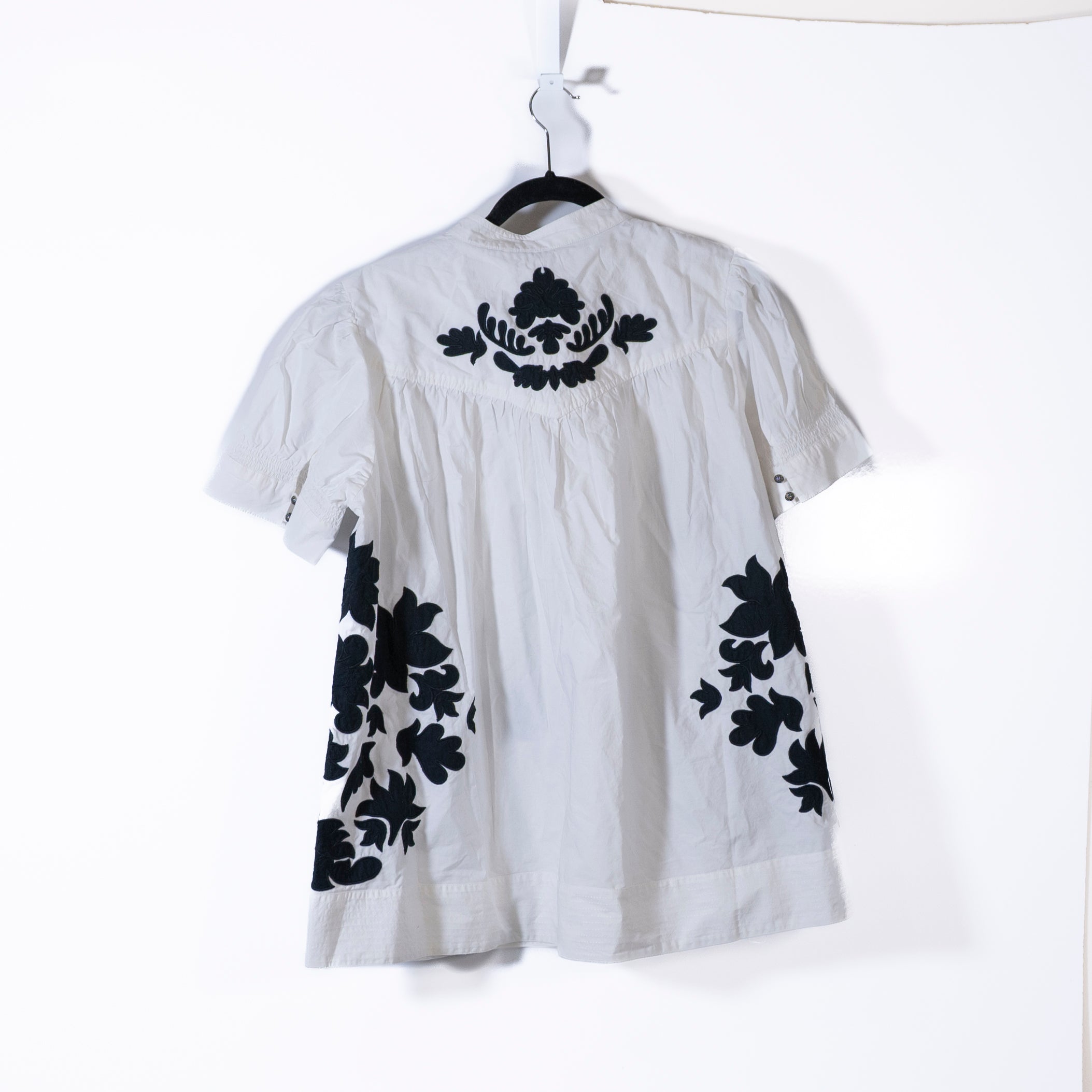 NEW Anthropologie Cotton Poplin Short Sleeve Embroidered Swing Blouse White L