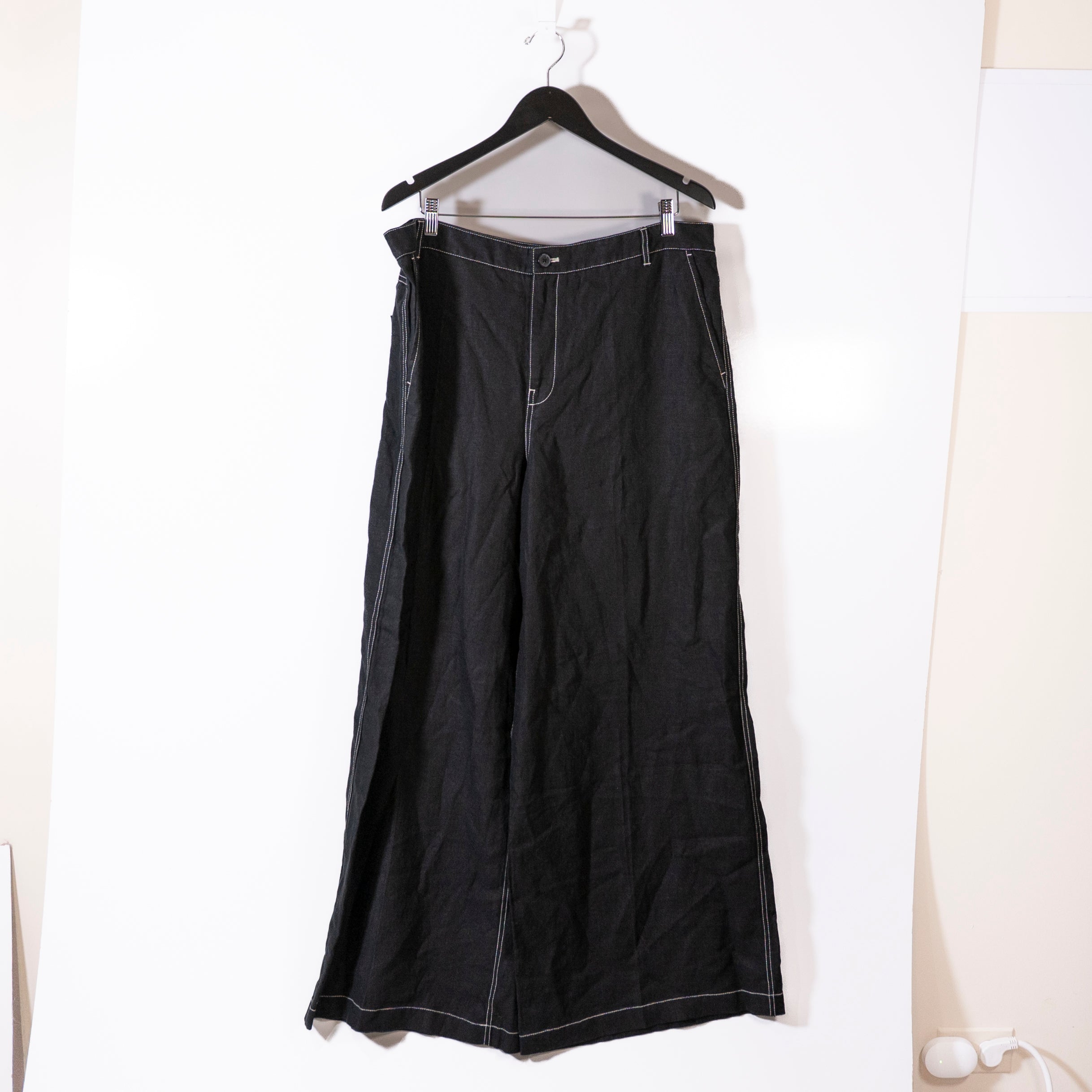 NEW Madewell The Zoe Relaxed Wide Leg Mid Rise Trouser Pant 100% Linen Jet Black