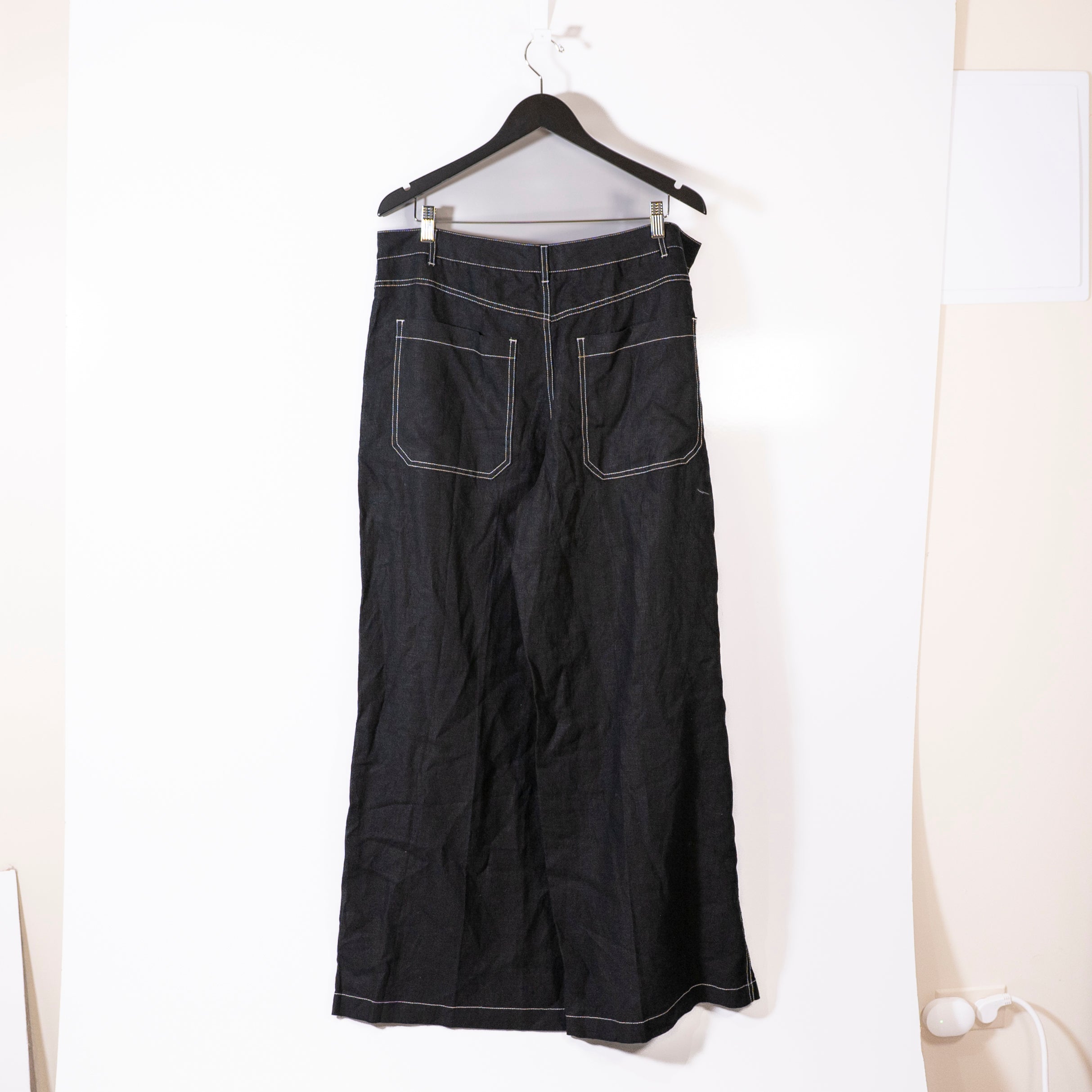 NEW Madewell The Zoe Relaxed Wide Leg Mid Rise Trouser Pant 100% Linen Jet Black