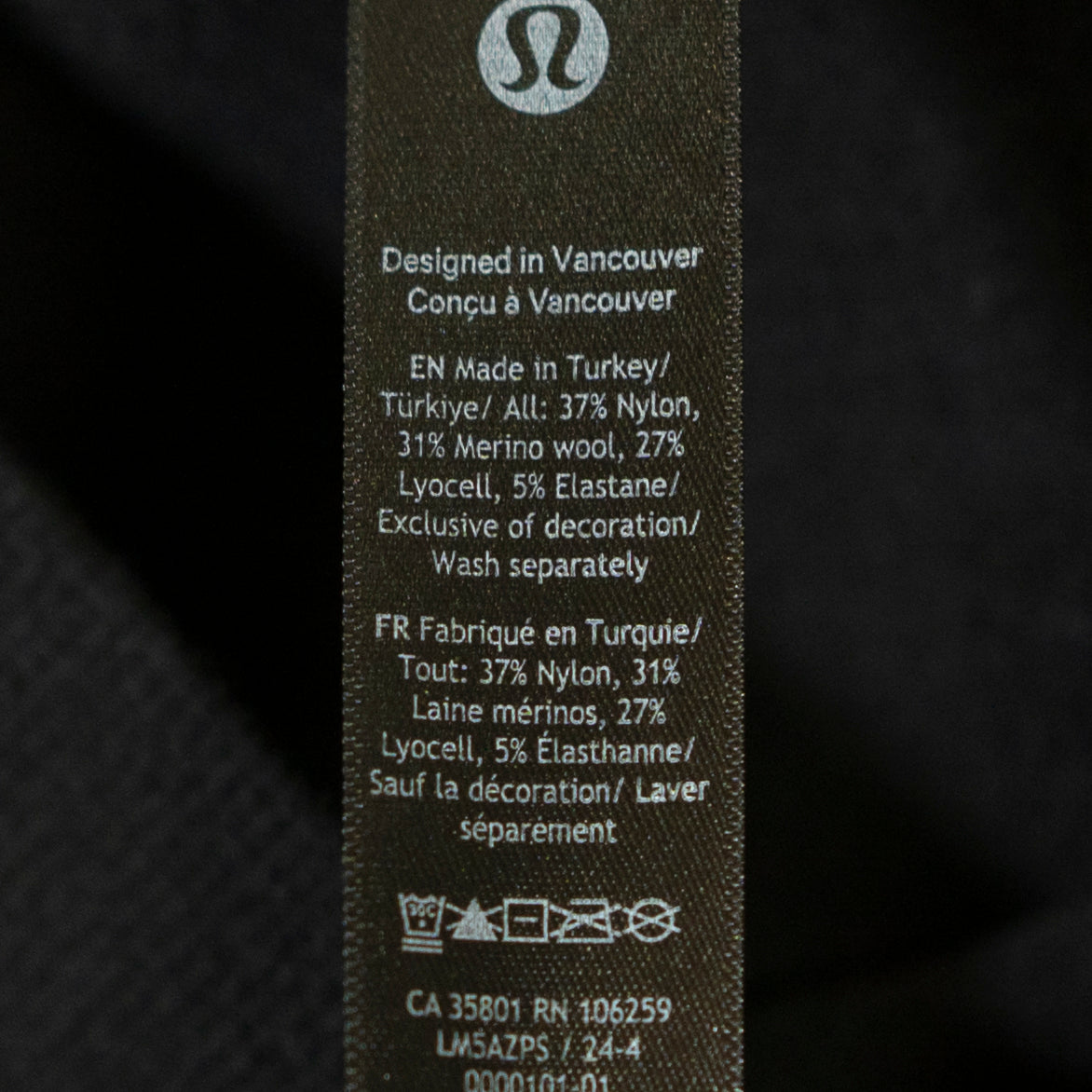 NEW Lululemon Women's Merino Wool Blend Seamless Base Layer Tight 27" L Black S