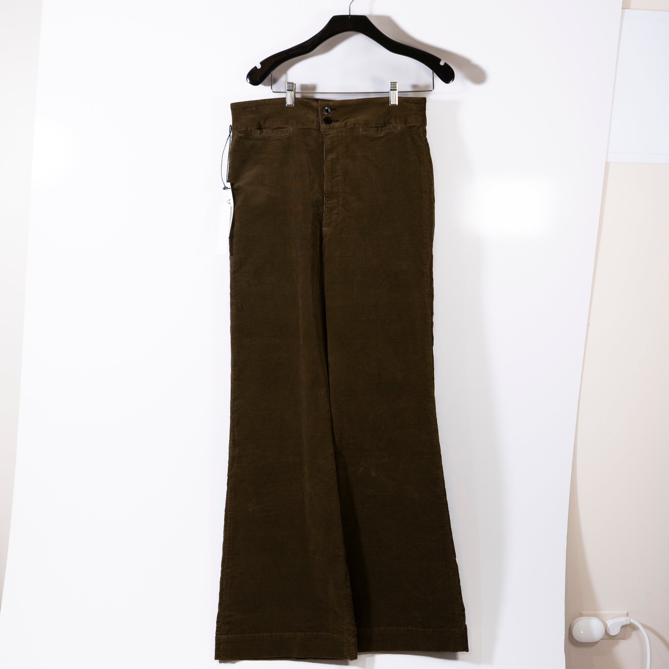 NEW Askk Brighton Wide Leg Velvet Velour Corduroy Pants Army Green 33