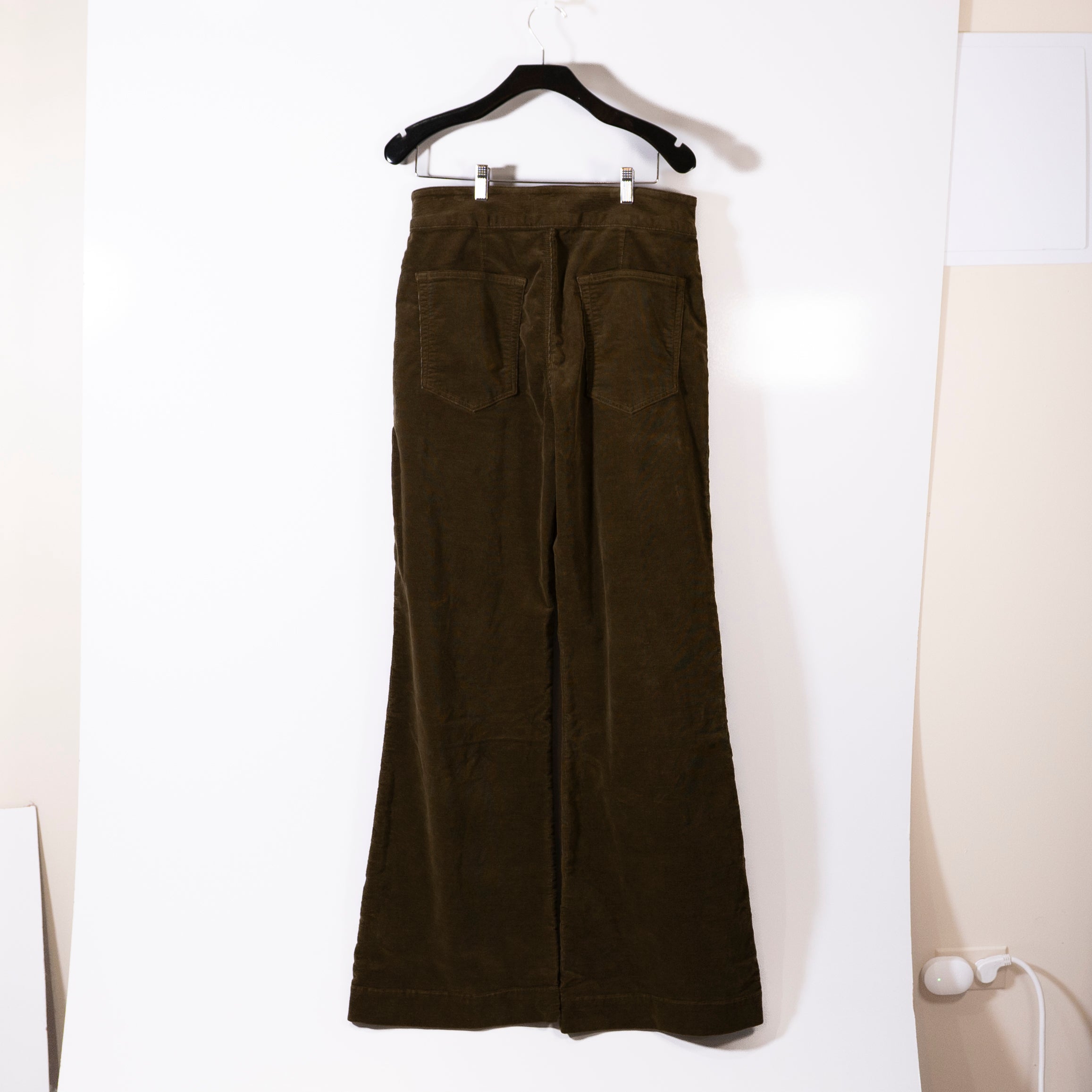 NEW Askk Brighton Wide Leg Velvet Velour Corduroy Pants Army Green 33