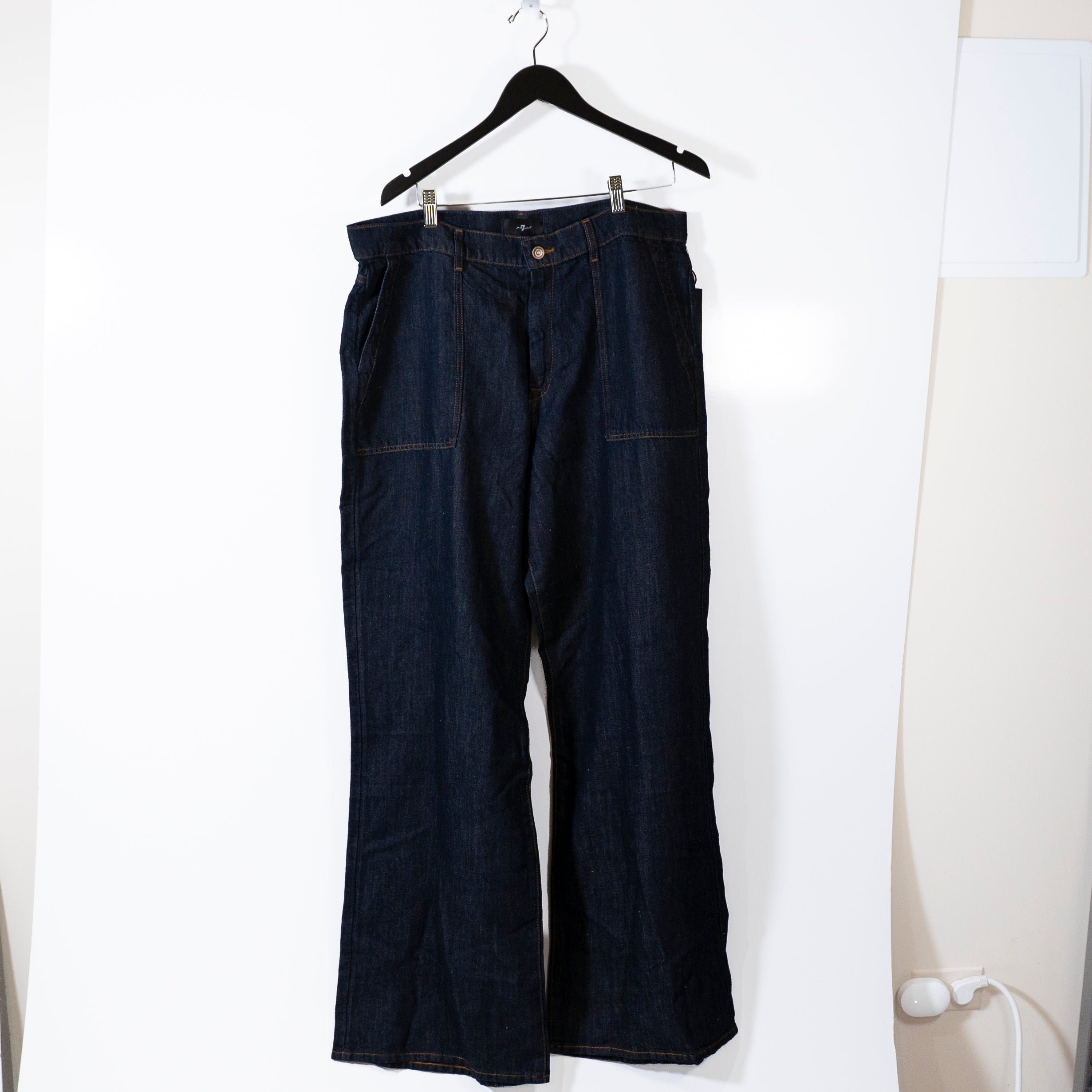NEW 7 For All Mankind Lotta Utility Pocket Relax Wide Leg Cotton Jeans Blueberry
