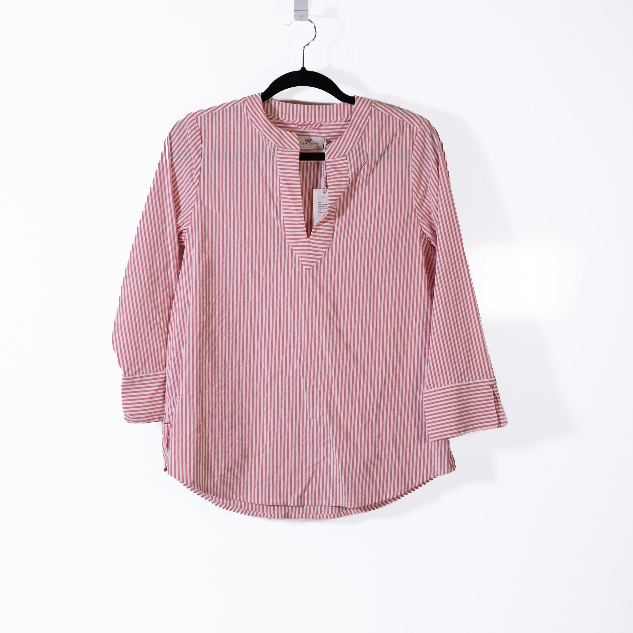 NEW Vineyard Vines Savannah Stripe Seersucker Performance Popover Top Blouse Red