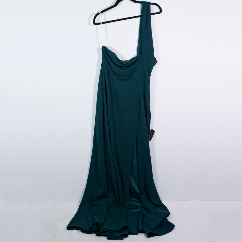 Lulu's Women's Crepe Stretch One Shoulder Long Maxi Emerald Green Dress Large