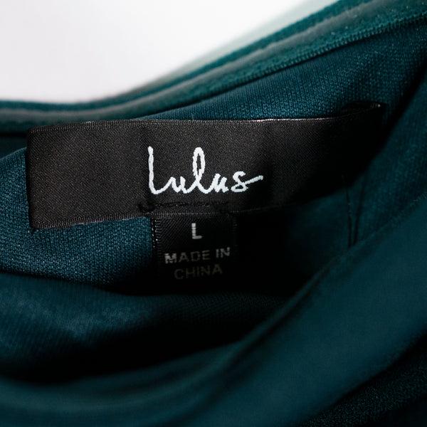 Lulu's Women's Crepe Stretch One Shoulder Long Maxi Emerald Green Dress Large