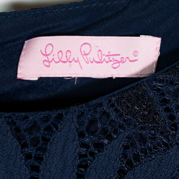 Lilly Pulitzer Jackelin Cotton Allover Floral Flower Lace True Navy Blue Romper