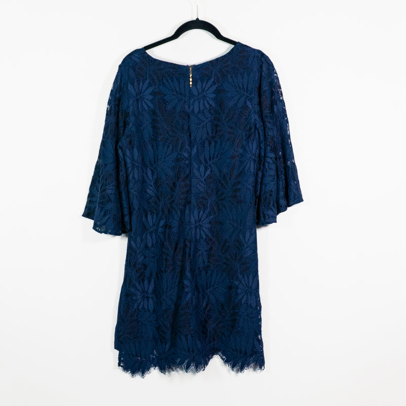 Lilly Pulitzer Jackelin Cotton Allover Floral Flower Lace True Navy Blue Romper