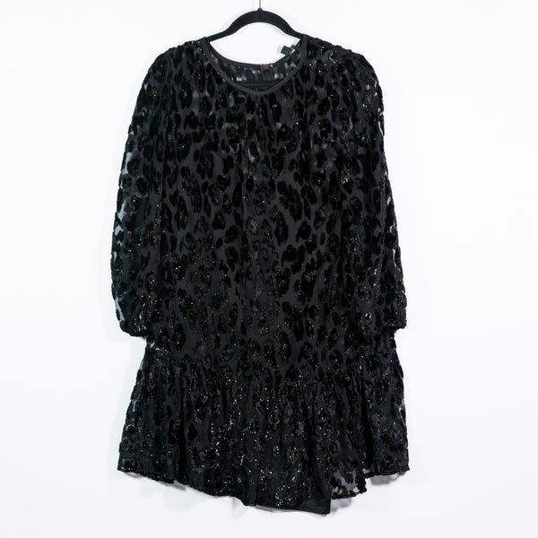 J. Crew Flutter Ruffle Burnout Sparkle Velvet Velour Cheetah Leopard Mini Dress